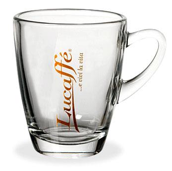Lucaffe latte glass with handle (wide) 6PK